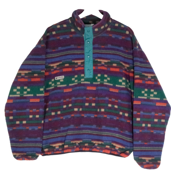 Vintage 90s Columbia Sportswear Aztec Navajo Fleece Sweater Men's Size L Retro - Picture 1 of 14